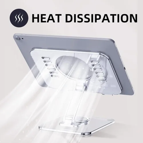 Miniatura 6 de Soporte acrílico giratorio de 360° para tableta, soporte de escritorio ajustable plegable transparente compatible con iPad Pro, Air, Mini, Kindle