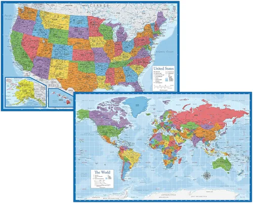 Miniatura 11 de Paquete de 2 pósteres de mapa del mundo y gráfico de mapa de Estados Unidos [bronceado/color] (laminado, 18 x 29 pulgadas)