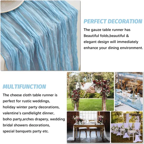 Miniatura 5 de Nialnant Camino de mesa de estopilla azul bebé, camino de mesa bohemio de 13 pies para cocina, cena, fiesta de Año Nuevo azul, decoración de bodas