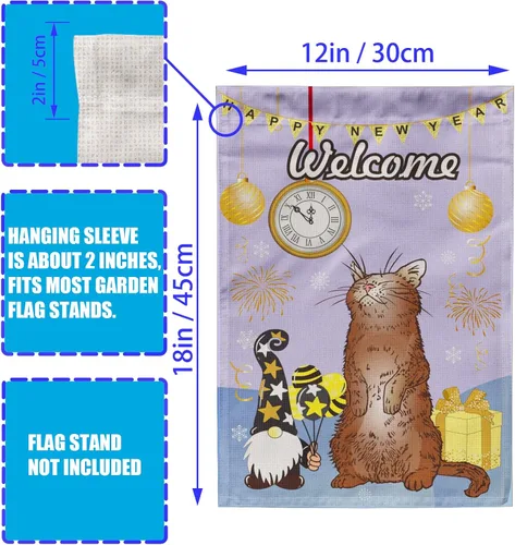 Miniatura 3 de utrwooy Juego de 12 banderas de jardín de temporada para todas las estaciones, verticículo de arpillera, bandera de gato, 12 x 18 pulgadas