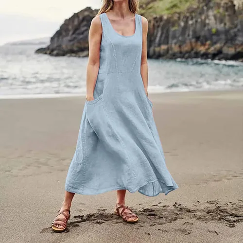 Miniatura 2 de Summer Dresses for Women 2024 Maxi Black Printed Sundresses Flower Girl Beach Plus Size Linen Dress for Women Summer