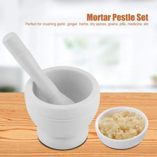Miniatura 2 de PP Material Molienda Tazón, Mortero y Maja Set, Molinillo de ajo de plástico manual para el hogar, uso en la cocina (blanco)