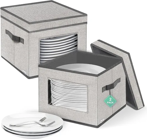 Miniatura 15 de homyfort Contenedores de Almacenamiento de Porcelana - Almacenamiento de Platos de Cena con Tapa, Asas, Protectores de Vajilla de Carcasa Dura
