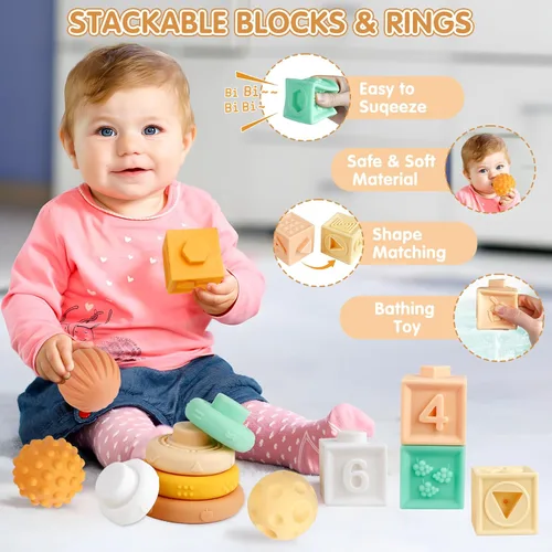 Miniatura 5 de Wuzhineisn Juguetes Montessori 6 en 1 Instrumentos musicales para niños pequeños, bloques apilables, desarrollo de aprendizaje, juguete educativo