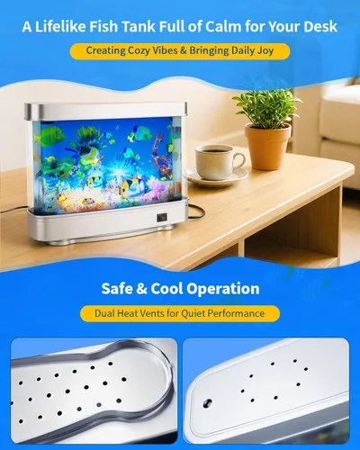 Miniatura 6 de Lámpara de Pecera Falsa – Decoración Frutiger Aero Pecera Artificial con Peces en Movimiento – Luz de Acuario Falsa Relajante y Luz Nocturna Azul