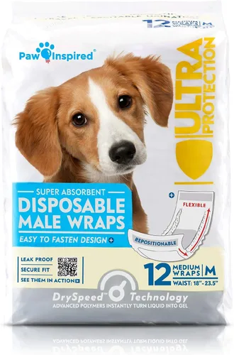 Miniatura 9 de Paw Inspired Envolturas para perros machos, pañales desechables para perros Bandas para el vientre para perros pequeños, medianos y grandes