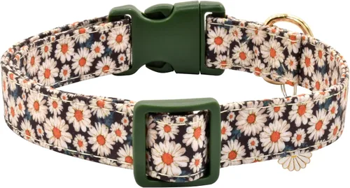 Miniatura 2 de Collar de perro con patrones de flores con accesorios, collares para perros de algodón suave para perros pequeños, medianos y grandes, hembras