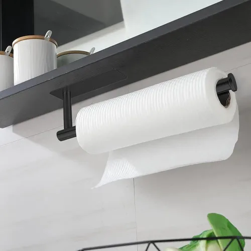 Miniatura 2 de Toallero de papel para debajo del gabinete, barra de toalla de papel para cocina, montaje en pared, autoadhesivo o perforación, acero inoxidable 304