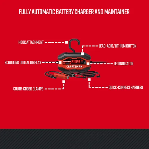Miniatura 6 de Cargador y Mantenedor de Batería CRAFTSMAN, CMXCESM260, 3-en-1, Totalmente Automático, 3 Amps, 12 Voltios, para Baterías de Motocicleta, Coche, SUV