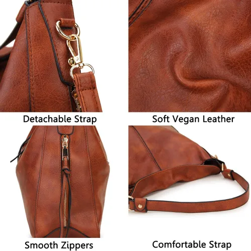 Miniatura 4 de VONXURY - Bolso de mano de piel sintética para mujer bolso de hombro grande con bolsillos laterales para trabajo y viajes