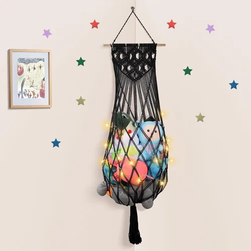 Miniatura 17 de Almacenamiento de animales de peluche jumbo de 63 pulgadas con luz LED de estrella, hamaca de juguete para colgar en la pared del techo sobre