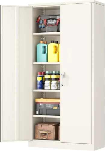 Miniatura 10 de INTERGREAT Armario de almacenamiento de metal para garaje, armario de almacenamiento con cerradura de 36 pulgadas con 2 puertas y 2 estantes Negro