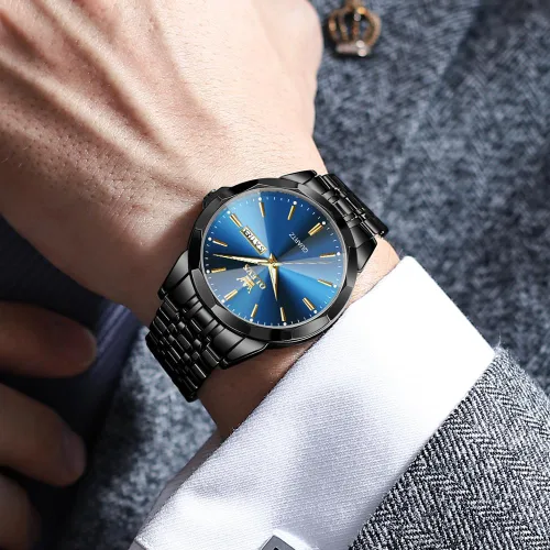 Miniatura 2 de OLEVS Watch for Men Diamond Business Dress Analog Quartz Stainless Steel Waterproof Luminous Date Two Tone Luxury Casual Wrist Watch Blue