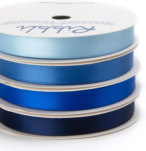 Miniatura 2 de Ribbli Cinta de satén azul de 3/8 pulgadas x 4 rollos en total 40 yardas, cinta azul bebé/azul real/azul eléctrico/azul marino para envolver y Azul
