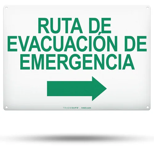 Miniatura 9 de TRADESAFE Señal de flecha izquierda de ruta de evacuación de emergencia – Ruta De Evacuación De Emergencia Señal Español, Instalación Rápida