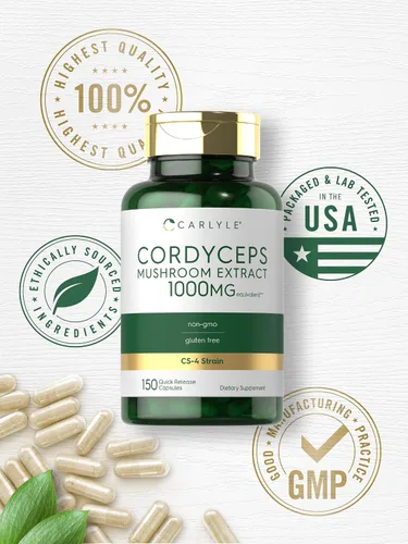 Miniatura 6 de Carlyle Cordyceps Cápsulas de hongos 150 unidades Extracto de hongos cepa CS-4 Sin OMG y sin gluten