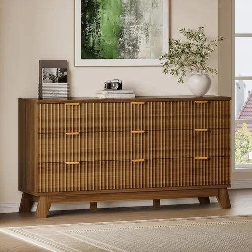 Miniatura 59 de BORNOON Cómoda alta de 46" para dormitorio, cómoda de 6 cajones acanalados, cómoda moderna de madera con almacenamiento profundo, correderas