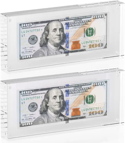 Miniatura 10 de Estuche de visualización con forma de billete de dólar de 7.8" x 3.9" – Estuche acrílico con marco para billetes de dólar, soporte magnético