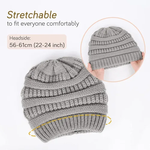 Miniatura 62 de FURTALK Gorro de invierno para mujer, con forro de satén, tejido trenzado, grueso, holgado, gorro cálido
