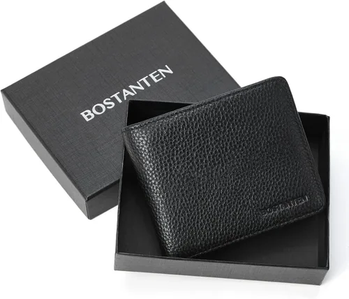 Miniatura 9 de BOSTANTEN Billeteras de piel auténtica para hombre, con bloqueo RFID y 2 ventanas de identificación