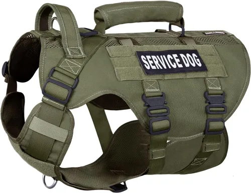 Miniatura 12 de Chaleco de servicio para perros grandes, arnés táctico marrón con Molle militar, malla transpirable y hebilla de metal de 1.49 oz - Talla M
