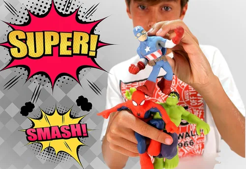 Miniatura 3 de JA-RU 1 héroe seleccionado al azar Marvel Avengers juguetes elásticos héroes aplastables y tirables Juguetes Hulk Capitán América y Spiderman