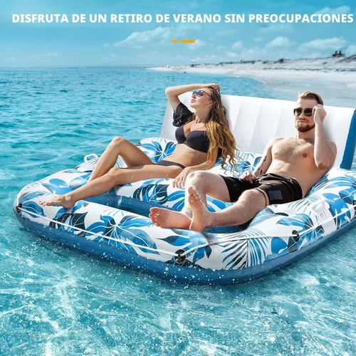Miniatura 7 de JCLEAL Flotadores de piscina para adultos de 1-2-3 personas, tumbona inflable extra grande, silla reclinable reclinable con respaldo, reposapiés
