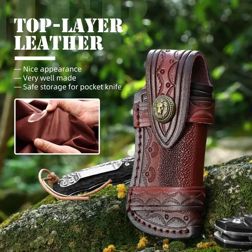 Miniatura 4 de Omesio Funda para cuchillo de bolsillo (M), funda plegable de 4.53 pulgadas para cuchillo plegable, funda de cuero para cuchillos, funda horizontal