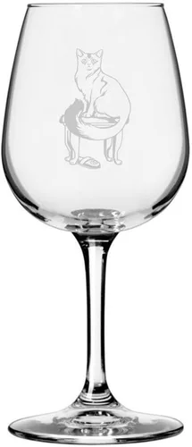 Miniatura 110 de Copa de vino de 12.75 onzas con temática de gato abisinio grabada para todo uso