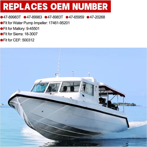 Miniatura 5 de BDFHYK 47-89983T Impulsor de bomba de agua para motor fueraborda Mercury 30HP 35HP 40HP 50HP 60HP 65HP 70HP, reemplaza 17461-95201, Sierra 18-3007