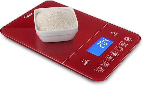 Miniatura 8 de Ozeri Touch III balanza digital de cocina de 22 libras con contador de calorías y vidrio templado., rojo (Red Engine)