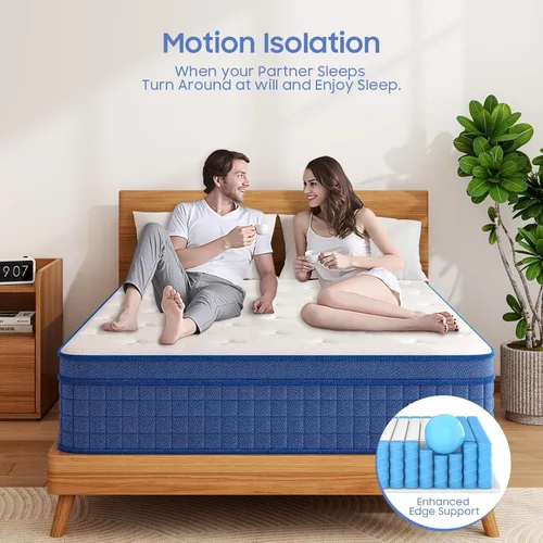 Miniatura 3 de Colchón tamaño matrimonial, colchón mediano matrimonial de 12 pulgadas en una caja, resortes individuales de construcción híbrida con espuma