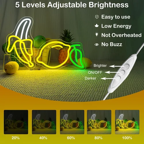 Miniatura 3 de Juego de 2 letreros de neón de plátano y limón (1 luz de plátano + 1 luz de limón) Luces de neón de frutas para decoración de pared, habitación