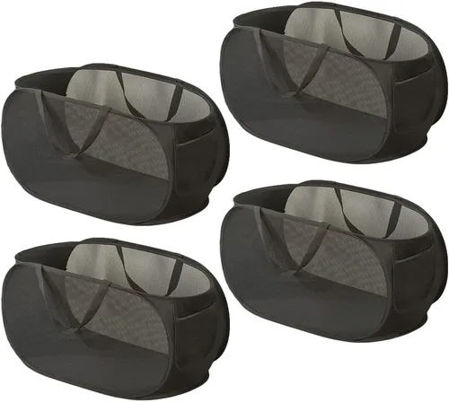 4 cestas de malla para ropa sucia, cesta de lavandería con apertura, cesta de lavandería desplegable con asas duraderas, cesta plegable de malla