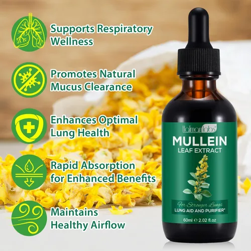 Miniatura 5 de Extracto de hoja de gordolobo para pulmones, gotas de gordolobo para los pulmones, apoyo al pulmón, función respiratoria para una respiración