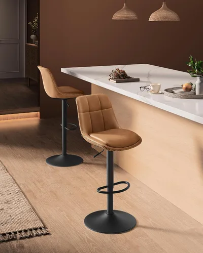 Miniatura 9 de VASAGLE Taburetes de bar, juego de 2 sillas de bar giratorias, altura ajustable, acolchado, taburetes de cocina de cuero sintético con respaldo