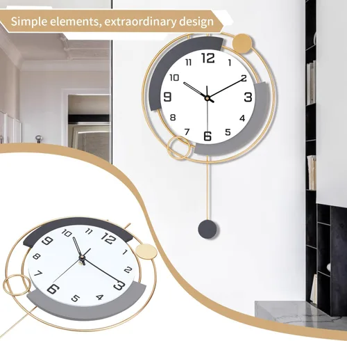 Miniatura 6 de Reloj de pared decorativo con péndulo, silencioso, de calidad de cuarzo, operado con batería, reloj de pared grande para sala de estar, cocina