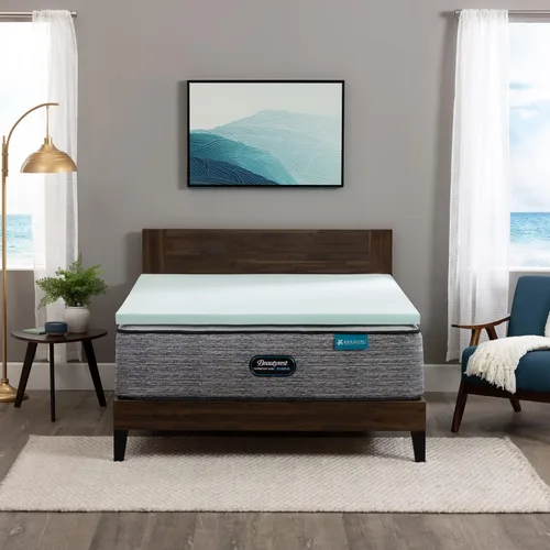 Beautyrest Thermagel Deluxe - Cubrecolchón de espuma viscoelástica para aliviar la presión, tamaño individual, 2 pulgadas, color azul