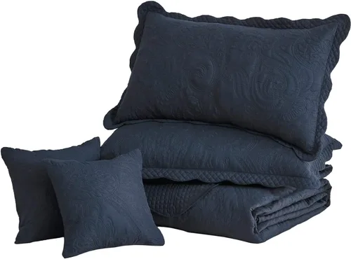 Miniatura 8 de Colcha extragrande King de 128 x 120 pulgadas, extra ancha, diseño de patrón paisley, funda de cama ligera, reversible, 5 piezas, 100% microfibra, 1