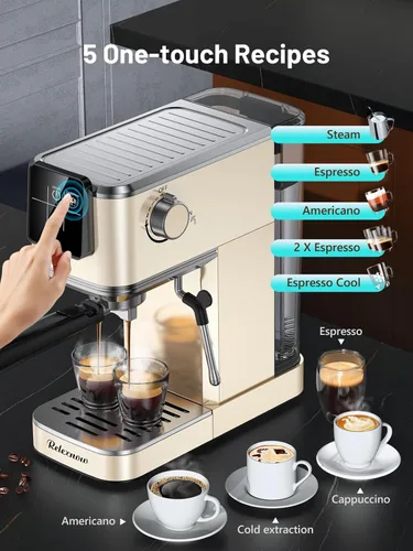 Miniatura 4 de RELEXNOW Máquina de café expreso, 20 bares, espumador de leche y panel LCD, máquina de café caliente y helado, máquina de café espresso de acero