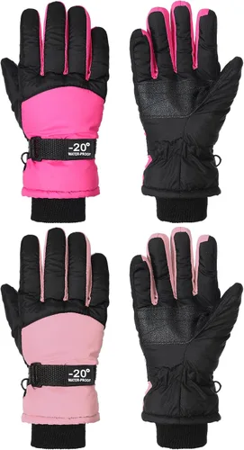 SATINIOR 2 pares de guantes de nieve impermeables para niños, guantes de esquí para niños y niñas, guantes de snowboard cálidos y gruesos para clima