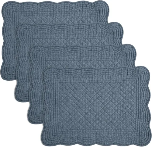 Miniatura 7 de HOMBYS Juego de 4 manteles individuales acolchados rectangulares lavables para mesa de cocina, 100% tela de algodón, rectangulares, algodón