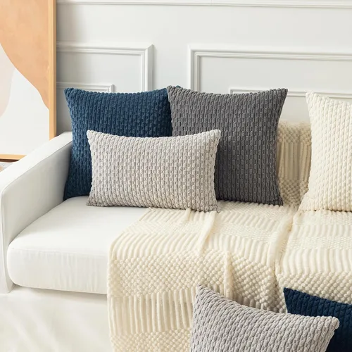 Miniatura 472 de K Kevin Textile - Juego de 2 fundas de almohada decorativas de corduroy suave azul con rayas estilo bohemio, fundas de almohada para sofá, cama