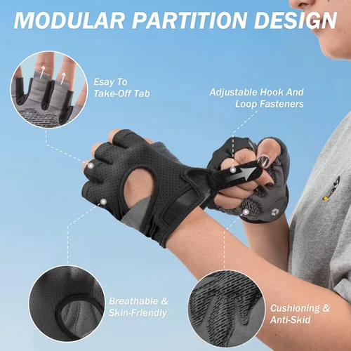 Miniatura 4 de LIFECT Freedom - Guantes de entrenamiento para levantamiento de pesas que cubre los nudillos, guantes cortos sin dedos con dorso curvo abierto