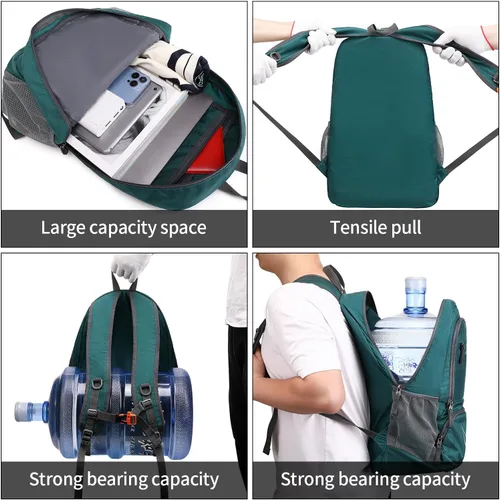 Miniatura 5 de FENGDONG mochila ligera plegable impermeable de 35L, mochila de senderismo pequeña para viajes, para hombres y mujeres A9-verde oscuro