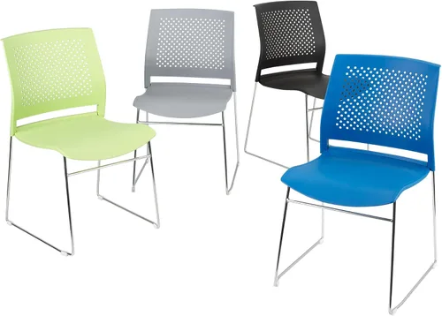 Miniatura 6 de Norwood Silla apilable de oficina con base de trineo cromado, con respaldo perforado (paquete de 5)