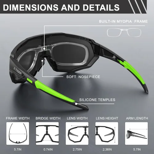 Miniatura 6 de X-TIGER Gafas de sol deportivas polarizadas para hombres y mujeres, gafas de ciclismo, béisbol, correr, pesca, MTB UV400 Verde negro