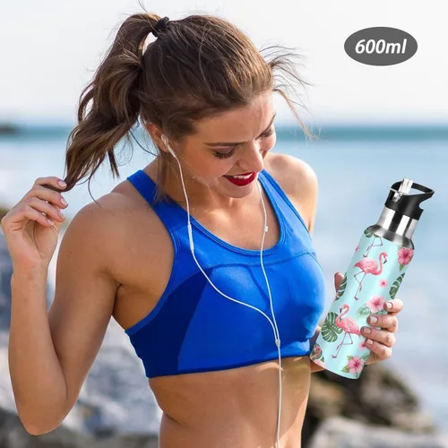 Miniatura 6 de Tropical Pink Flamingos Blue Insulated Water Bottle 20 Oz Leakproof Water Bottles, BPA-Free Sport Water Bottle Insulated