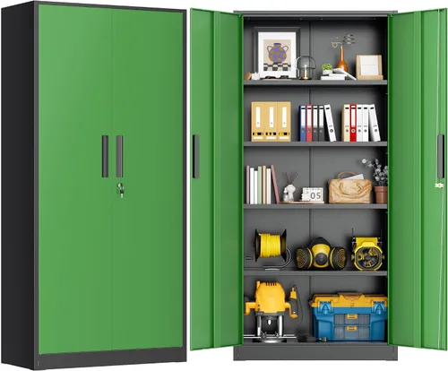Miniatura 27 de Greenvelly Armario de almacenamiento de metal con puertas y estantes, armario de almacenamiento con cerradura de 36 pulgadas para oficina, gabinete