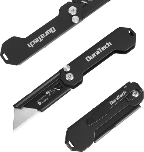Miniatura 8 de DURATECH Paquete de 2 Cuchillos Utilitarios Plegables, Mini Cortador de Cajas con Bloqueo de Eje de Seguridad, Clip para Cinturón, Mecanismo